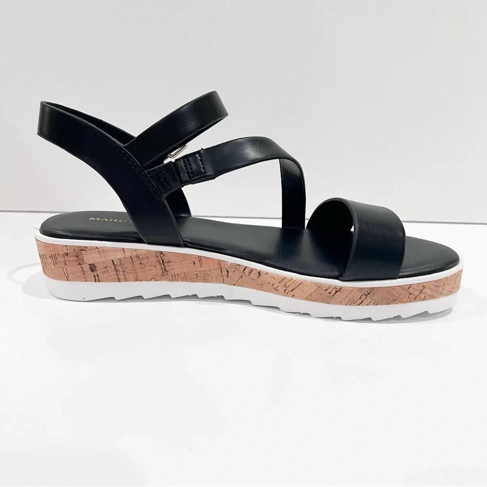 Marc Fisher Grandie Cork Platform Strappy Wedge Sandals Buckle Black 7.5 NEW - Picture 8 of 16